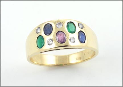 Band with Ruby, Emerald, Diamond and Sapphire in 14K Yellow Gold LARGE