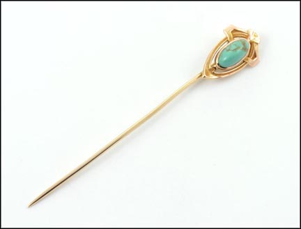 Vintage 1895 Turquoise Stickpin in 14K Yellow Gold MAIN