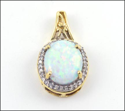 Synthetic Opal Pendant in 10K Yellow Gold LARGE