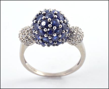 Sapphire Ball Ring in 14K White Gold LARGE