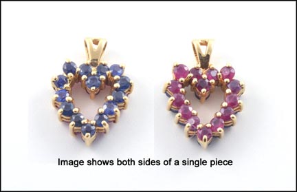 Reversible Ruby and Sapphire Heart in Yellow Gold LARGE