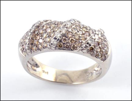 Champagne and White Diamond Band in 14K White Gold MAIN