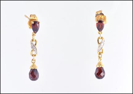 Garnet Dangle Earrings in 10K Yellow Gold LARGE