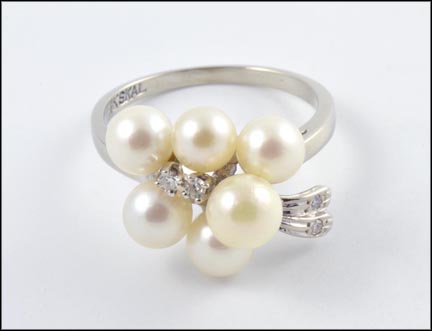Pearl Cluster Ring in 14K White Gold LARGE