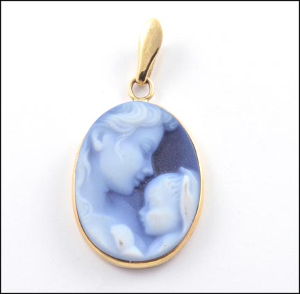 Laser Cut Onyx Mother & Child Pendant in 14K Yellow Gold MAIN