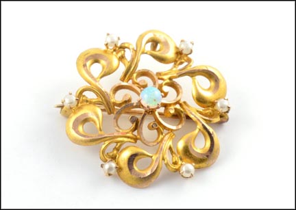 Pin with Pearl and Opal in 10K Yellow Gold LARGE