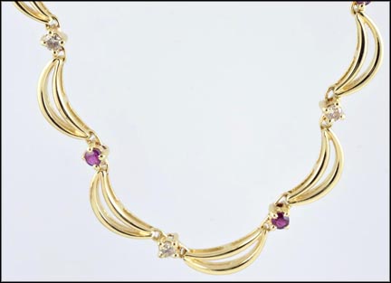Ruby and Diamond Scallop Necklace in 14K Yellow Gold MAIN