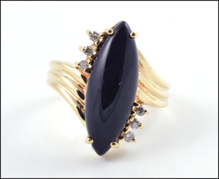 Onyx and Diamond Ring in 10K Yellow Gold MAIN