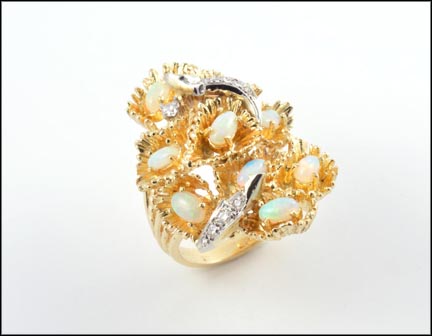 Opal and Diamond Ring in 14K Yellow Gold LARGE