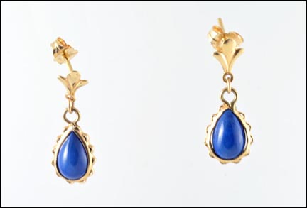 Lapis Dangle Earrings in Yellow Gold LARGE