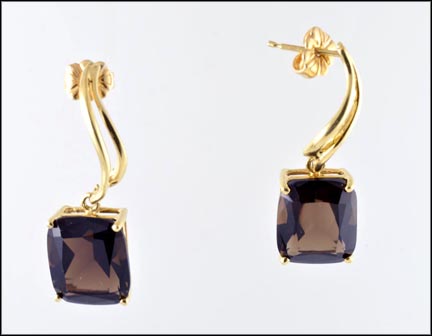 Smoky Quartz Dangle Earrings in 14K Yellow Gold LARGE