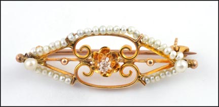Victorian Seed Pearl Pin in 10K Yellow Gold MAIN