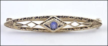 1915 Pin with Sapphire in 14K White Gold LARGE