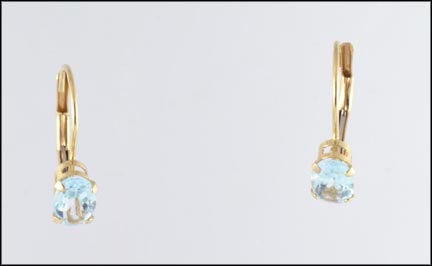Blue Topaz Leverback Earrings in 10K Yellow Gold LARGE