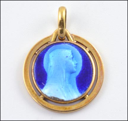 Virgin Mary Enameled Pendant in Yellow Gold MAIN