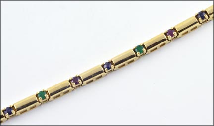 Ruby, Emerald and Sapphire Bracelet in 14K Yellow Gold LARGE
