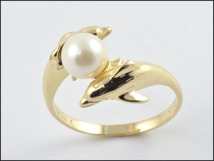 Dolphin Pearl Ring in 14K Yellow Gold LARGE