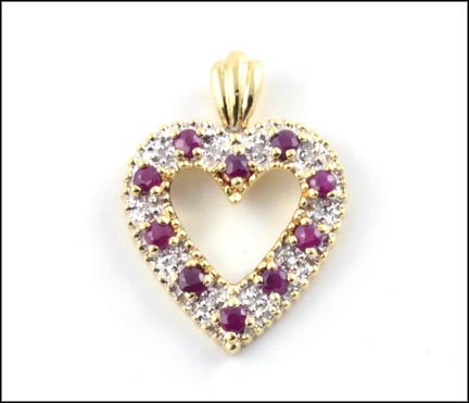 Ruby and Diamond Heart Pendant in 10K Yellow Gold MAIN
