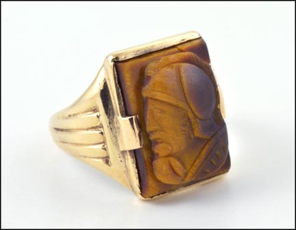 Tiger-eye Cameo Men's Ring in 10K Yellow Gold LARGE