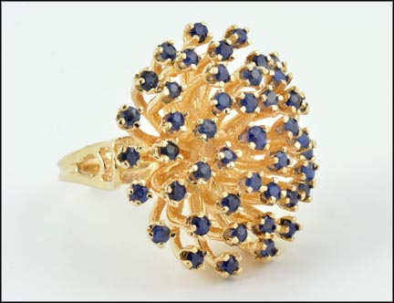 Sapphire Starburst Ring in 14K Yellow Gold LARGE