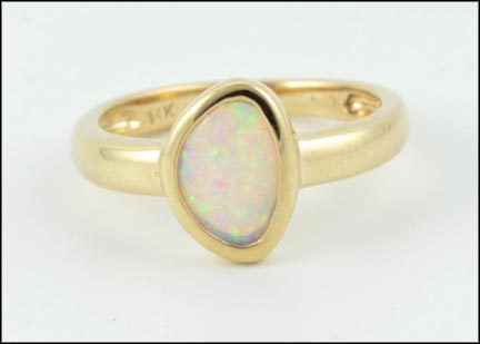 Opal Bezel Set Ring in 14K Yellow Gold LARGE