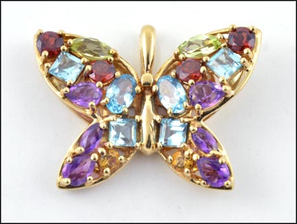 Multi-Stone Butterfly Pendant in 10K Yellow Gold MAIN