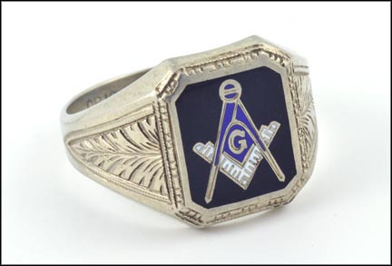 Masonic Blue Lodge Ring in 10K White Gold MAIN