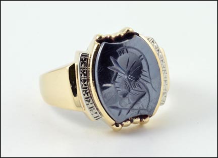 Hematite Intaglio Men's Ring in 10K Two-Tone Gold LARGE