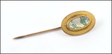 Moss Agate Stickpin in Yellow Gold MAIN