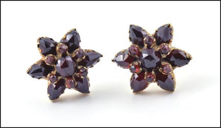 Garnet Cluster Earrings, 1900's in Yellow Gold LARGE