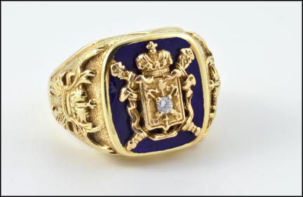Enameled Men's Crest Ring in 14K Yellow Gold MAIN
