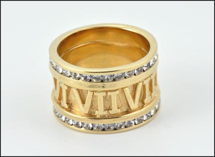 Roman Numeral Band with White Topaz in Yellow Gold LARGE
