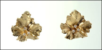 Gold Floral Earrings (Non Pierced) in 14K Yellow Gold LARGE