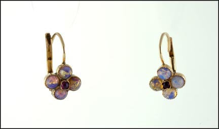 Glass Stone Earrings, Vintage 1920s in 14K Yellow Gold LARGE