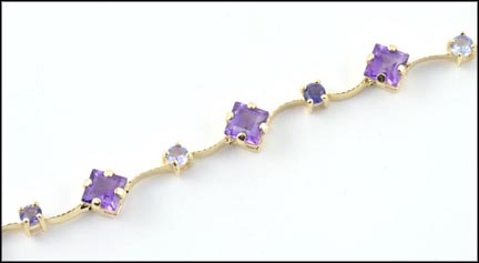 Amethyst and Iolite Bracelet in 14K Yellow Gold LARGE