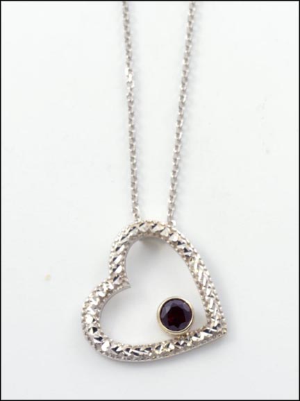 Synthetic Red Stone Heart Necklace in 14K White Gold MAIN