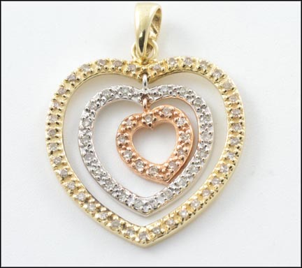 Diamond Heart Pendant in 14K Tri-Color Gold LARGE