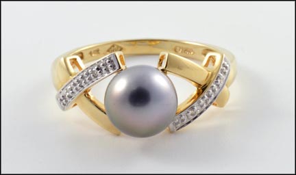 Gray Pearl Ring in 14K Yellow Gold LARGE