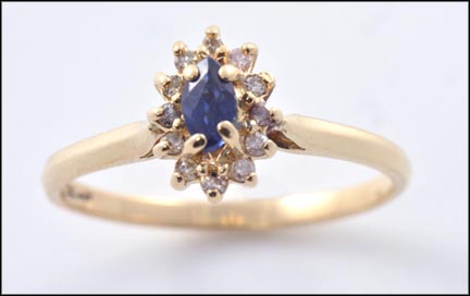 Sapphire and Diamond Ring in 14K Yellow Gold LARGE