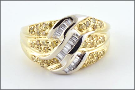 Yellow & White Diamond Ring in 14K Yellow Gold LARGE