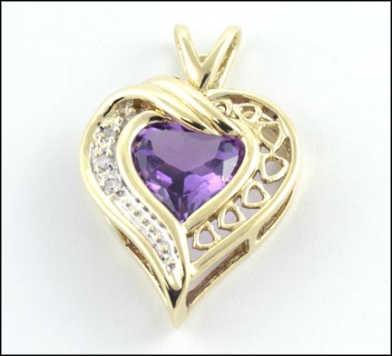 Amethyst Heart Pendant in 10K Yellow Gold LARGE