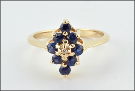 Sapphire Cluster Ring in 10K Yellow Gold LARGE