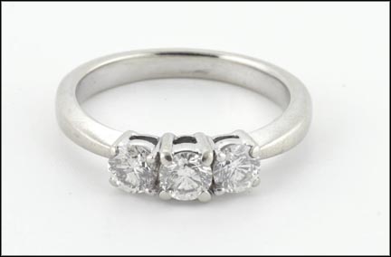 Three Stone Diamond Ring in 14K White Gold LARGE