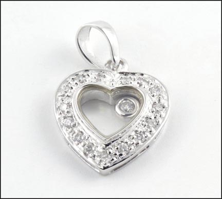 Heart with Floating Diamond Pendant in 14K White Gold MAIN
