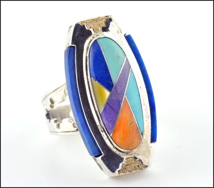 Carolyn Pollack-Relios Inlaid Stone Ring in Sterling Silver and 14K Yellow Gold LARGE