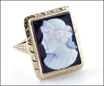 Onyx Cameo Ring, circa 1930 in 14K Two-Tone Gold MAIN