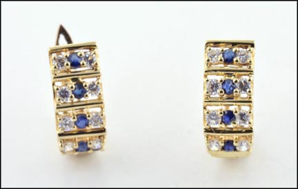Synthetic Sapphire and Synthetic Diamond Earrings in 14K Yellow Gold MAIN
