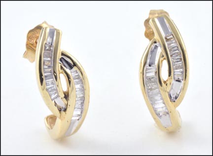 Diamond J Hoop Earrings in 10K Yellow Gold MAIN