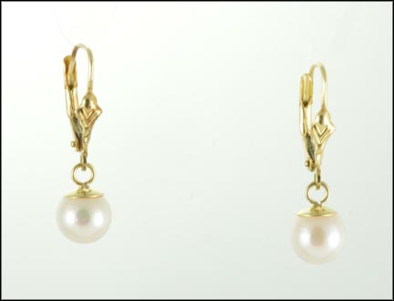 Pearl Dangle Leverback Earrings in 14K Yellow Gold MAIN