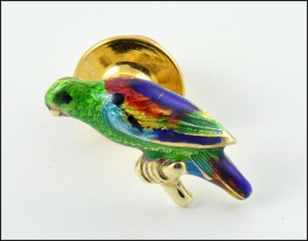Enameled Parrot Tie Tac in 14K Yellow Gold MAIN